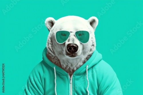 Bear With Sunglasses A Sweatshirt Mint Green Background © Ян Заболотний
