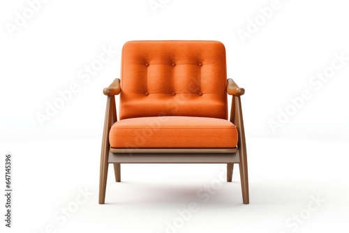 Front View Tangerine Mid Century Modern Armchair On White Background Generative Ai