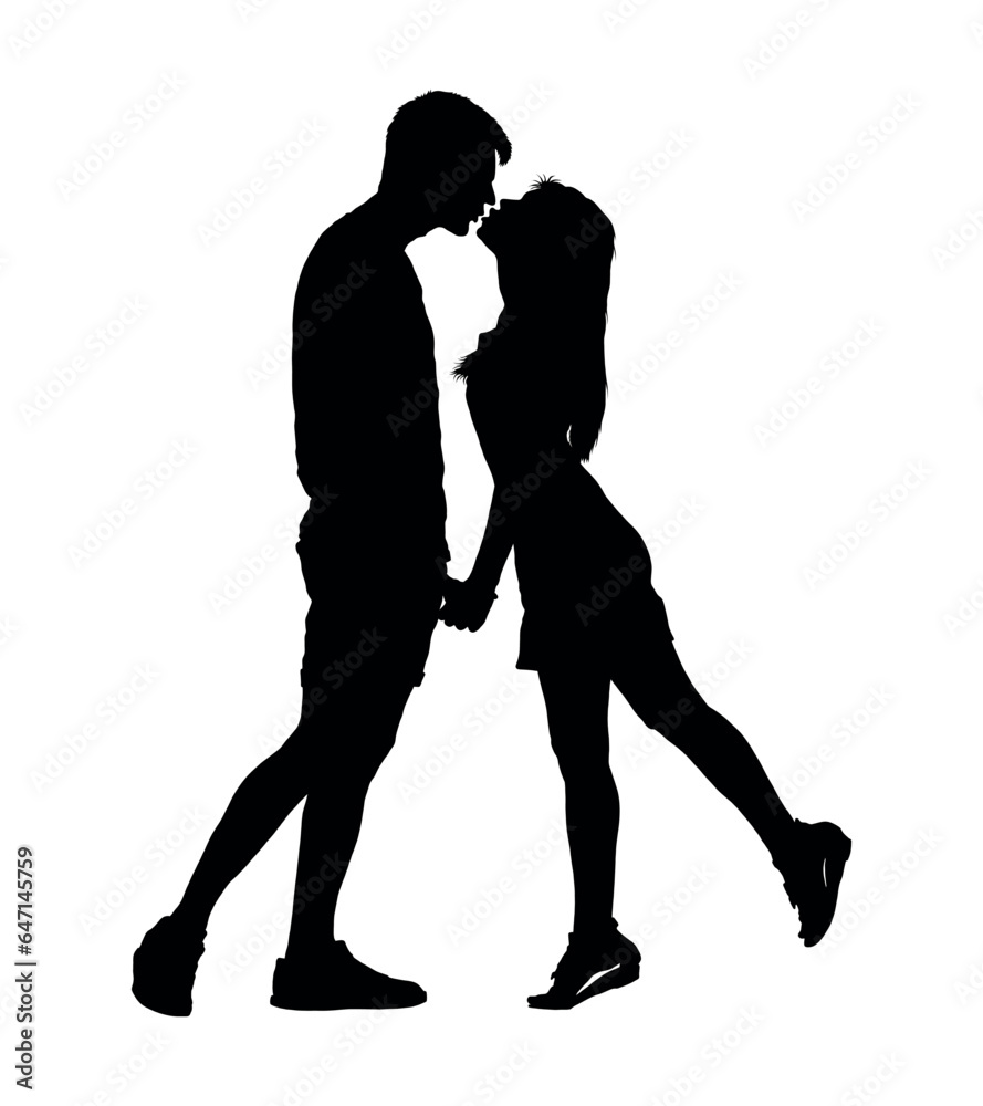 Man standing and kissing woman vector silhouette. Man standing and kissing woman vector silhouette.