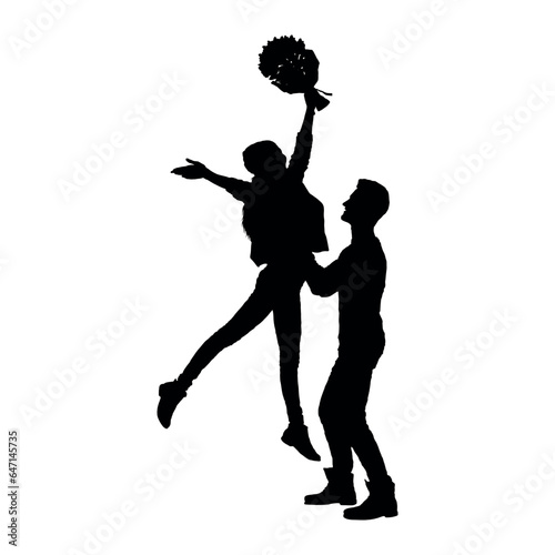 Man lifting up his girlfriend vector silhouette.