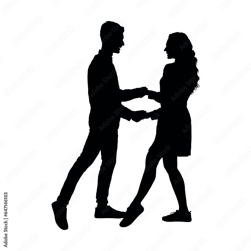 Romantic couple dancing together isolated on white background silhouette. 