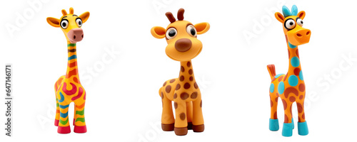 Funny giraffes formed from plasticine  different versions  cartoon  isolated