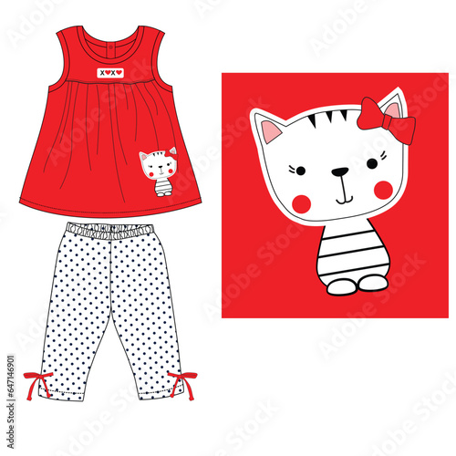  girls baby frocks with leggings cute cat print