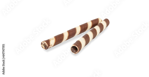 wafer sticks chocolate flavored isolated on white background. Clipping Path