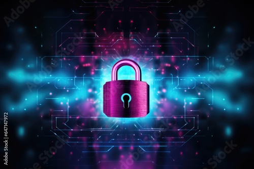 Lock Big Data Cybersecurity Conceptual Background Pink Blue Black photo