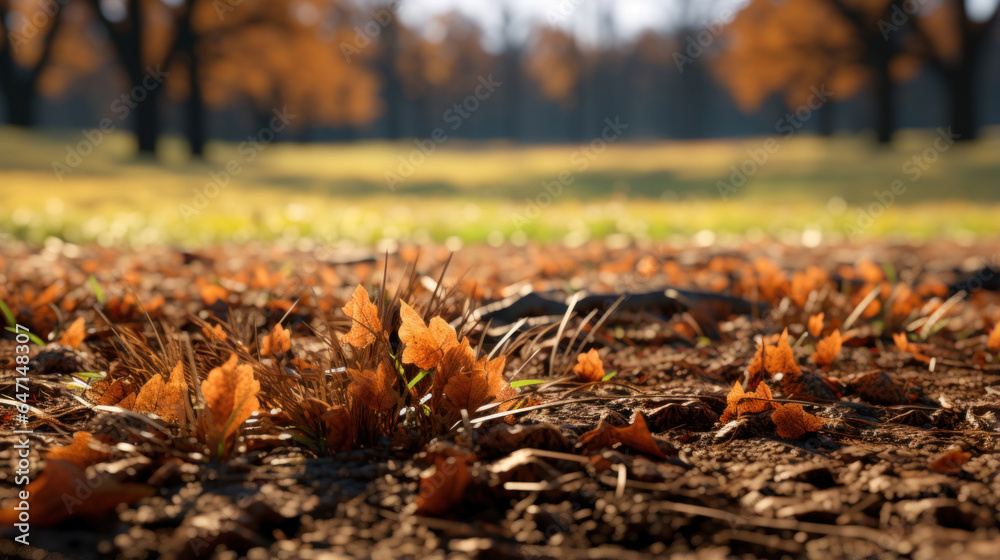 Ground and green grass. Dried ground texture. Scoops of brown dry clay in green nature Ground and green grass. Dried ground texture. Scoops of brown dry clay in green nature
