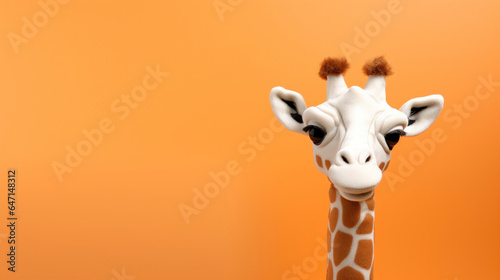 Toy giraffe peluche on pale dark orange background