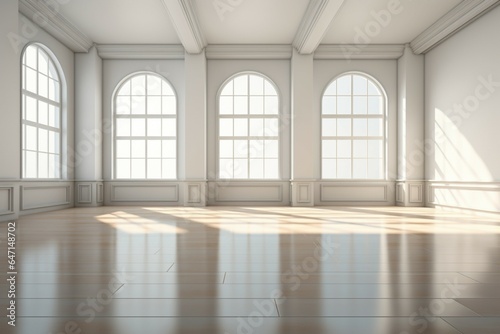 The play of light enhances an empty room's beauty in 3D rendering