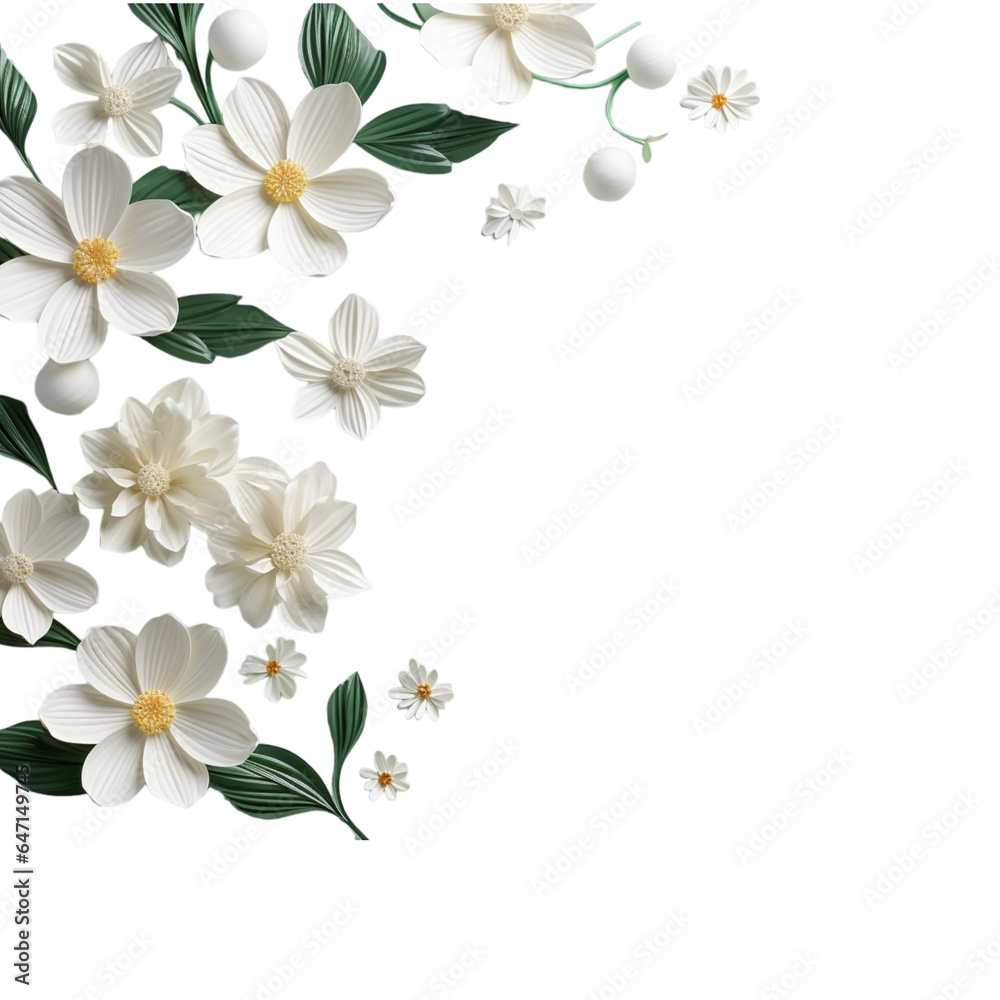 Obraz premium leaf branch floral frame on Transparent background, in the style of light gold and dark aquamarine, dark beige and green, romantic illustrations