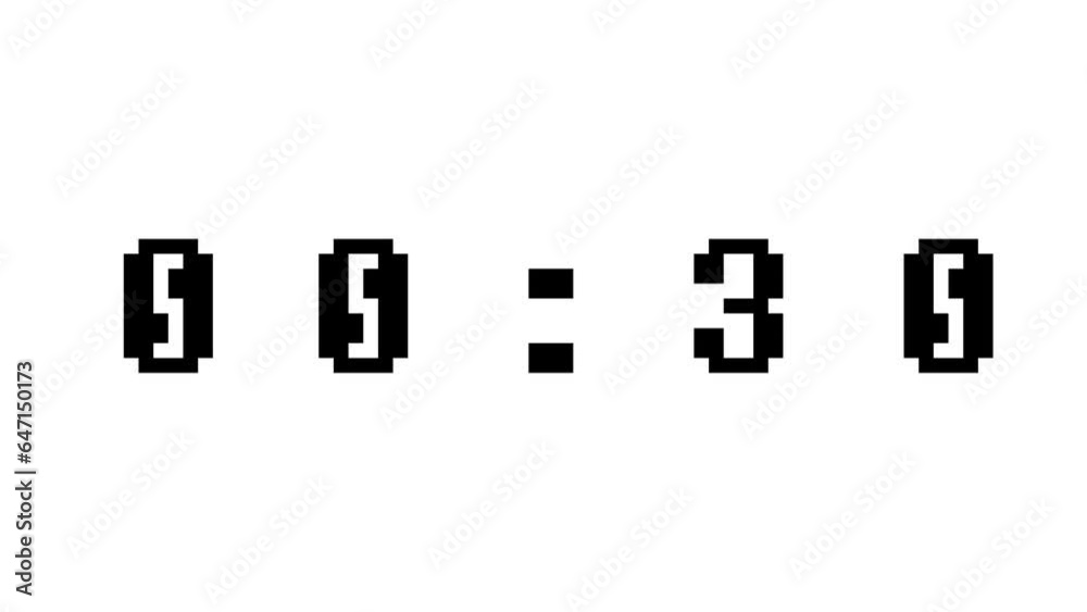 1 minute time animation minute seconds countdown and one minute countdown with classic pixel