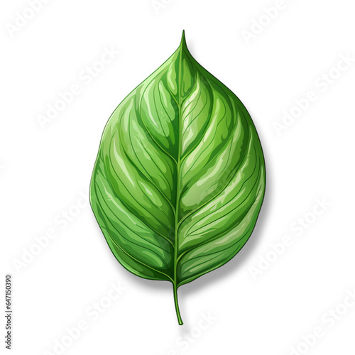 a single green leaf  in the style of white background
