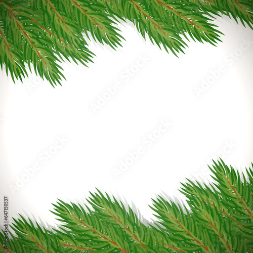 Vector christmas tree branches frame for yout text. Christmas background with fir, spruce or pine branches. Happy Christmas decoration.
