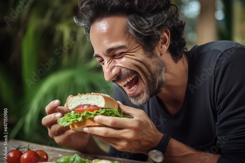 Side View A Happy Man Enjoying A Sandwich Be Content With What You Have  Start Small To Achieve Big  Stop Taking Life Too Seriously  Little Joys In Life  Importance Of Healthy Eating