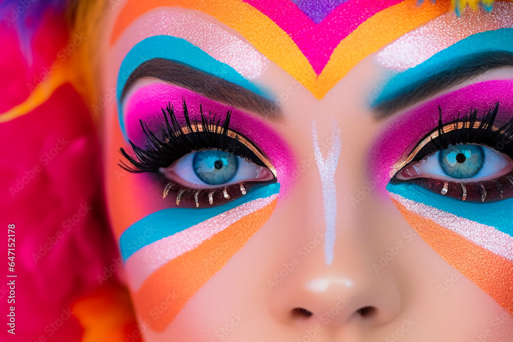 Beauty Portrait With Colorful Makeup.  Vivid Colors.  AI Generated