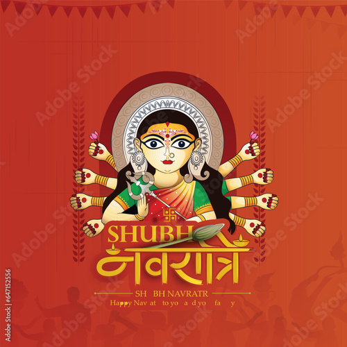 creative vector illustration of Goddess Durga puja celebration for Subh Navratri Durga Puja religious  banner with colorful background.