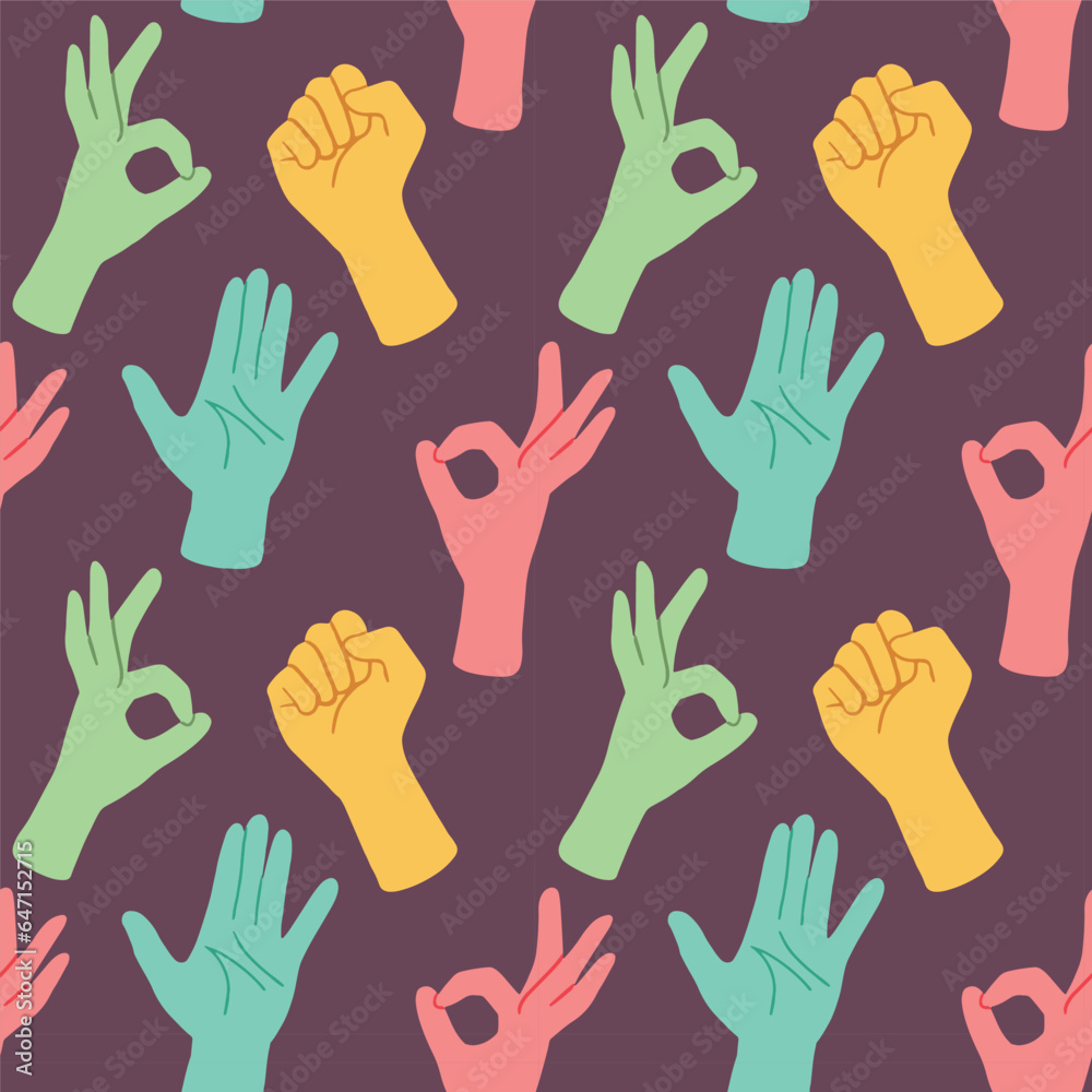 Fototapeta premium Hands gestures seamless patterns