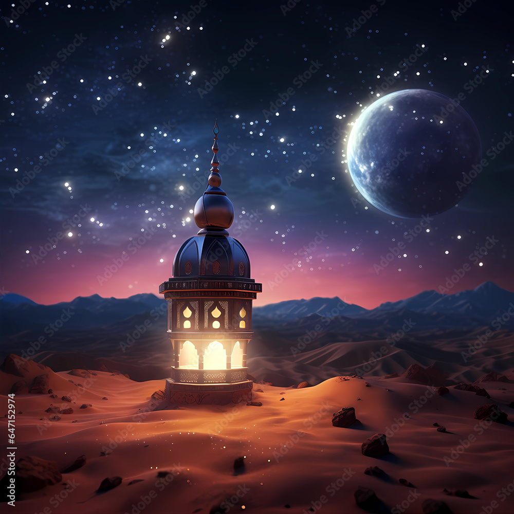 Illustration Islamic lantern suitable for a background Mawlid Al Nabi poster or flyer
