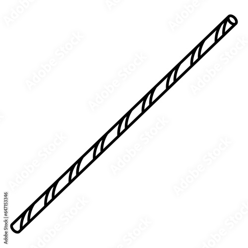Drinking straw. Sketch. Vector illustration. Doodle style. Striped plastic straw for drinking a refreshing cocktail. Special device for drinks. Outline on isolated background. Idea for web design