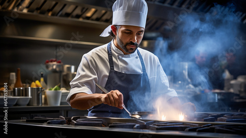 Fototapeta Naklejka Na Ścianę i Meble -  Gourmet Culinary Crafts. Chef in Upscale Restaurant Kitchen