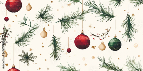 Christmas vintage seamless pattern with retro balls, vector holiday background in flat style for fabric, textile, wrapping paper, wallpaper.