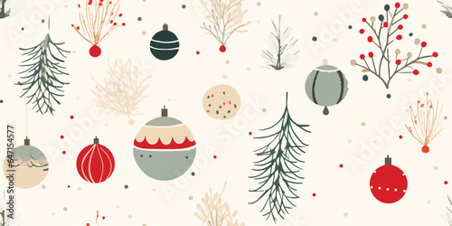 Christmas vintage seamless pattern with retro balls, vector holiday background in flat style for fabric, textile, wrapping paper, wallpaper.