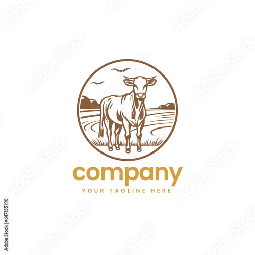 vintage buffalo cow cart bull cattle dairy farm pet logo illustration icon flat t shirt design 