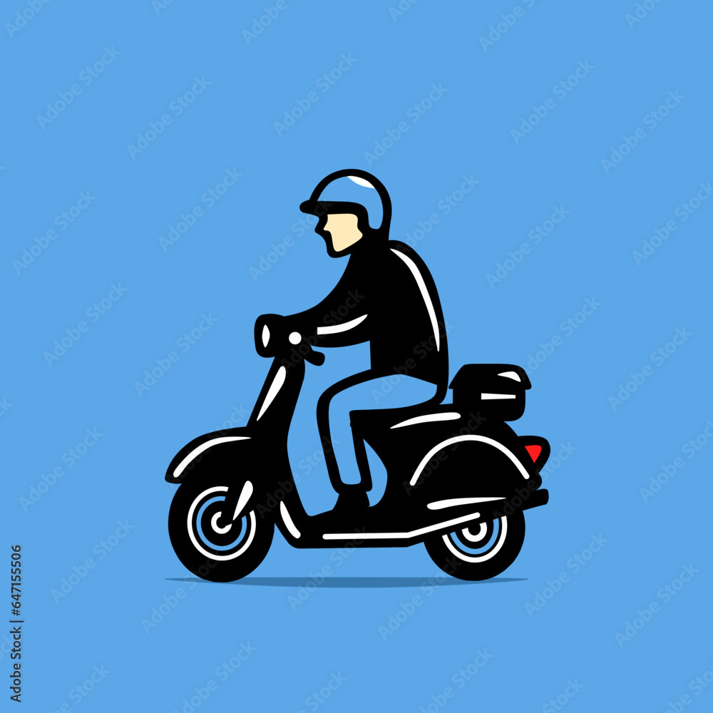 logo design illustration of a delivery courier on a motorbike