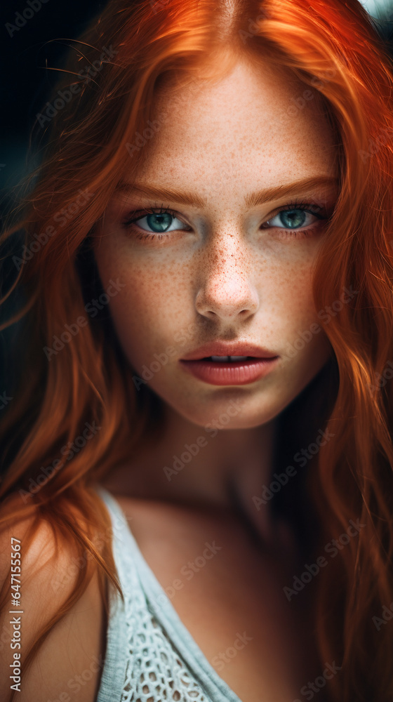 Fototapeta premium Graceful Woman with Freckles. Freckled Beauty