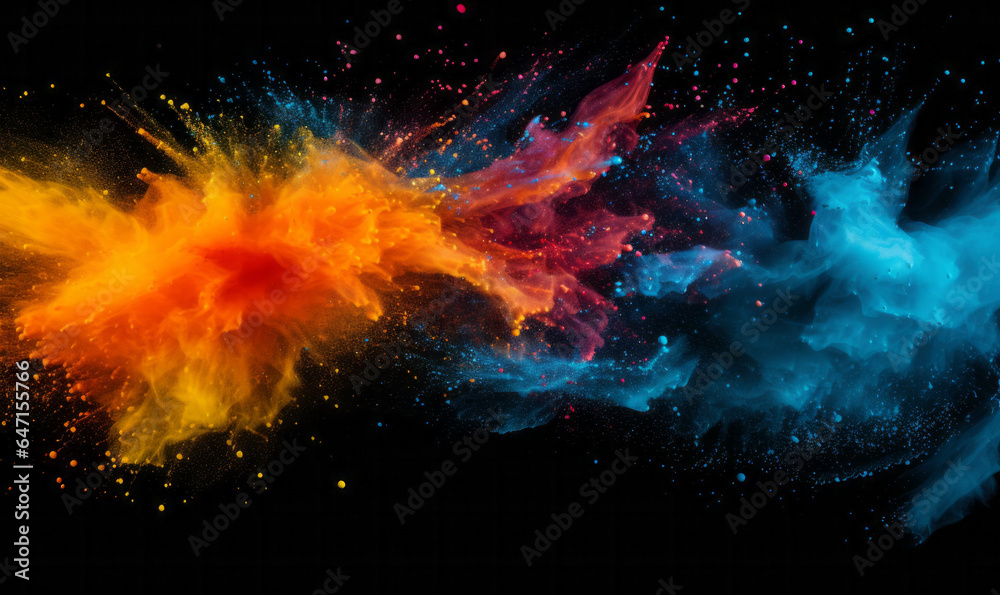 Vibrant Spectrum Eruption: Energetic Color Dust Cloud on Dark Backdrop