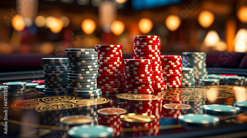 Gaming Chips Pile.  Poker Chips Stacked © EwaStudio