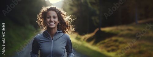 Happy athletic girl jogging outdoors