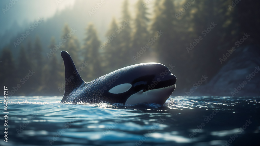Fototapeta premium Killer whale swimming. Ai Generated