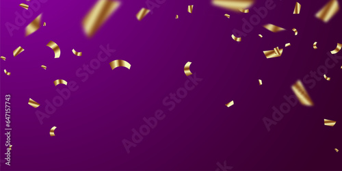 Golden confetti and zigzag ribbon falling from above streamer, tinsel vector