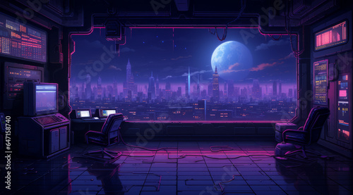 Pixel Art Cyberpunk Spaceship Cockpit: A Beautiful Fusion of Futuristic Sci-Fi and Nostalgic Pixel Style - Ideal for Music Videos and Mesmerizing Backgrounds