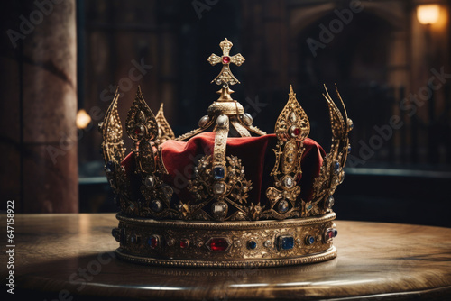 Beautiful king crown. Fantasy medieval period. Generative AI