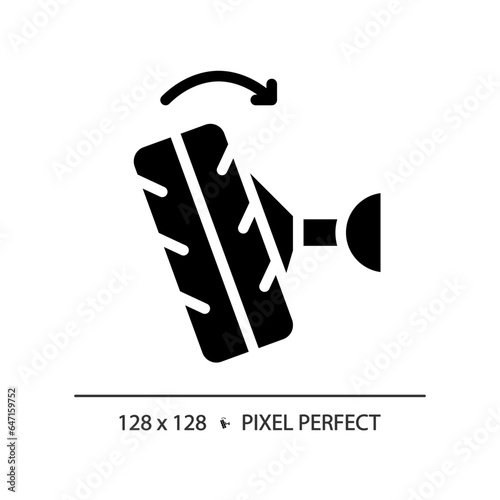 2D pixel perfect glyph style car wheel alignment icon, isolated vector, simple silhouette illustration representing car service and repair.