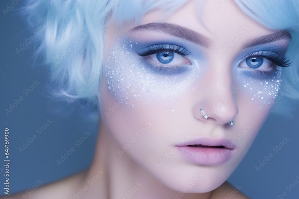 Winter Makeup Of A Beautiful Woman. Christmas make-up. AI Generated Winter Makeup Of A Beautiful Woman. Christmas make-up. AI Generated