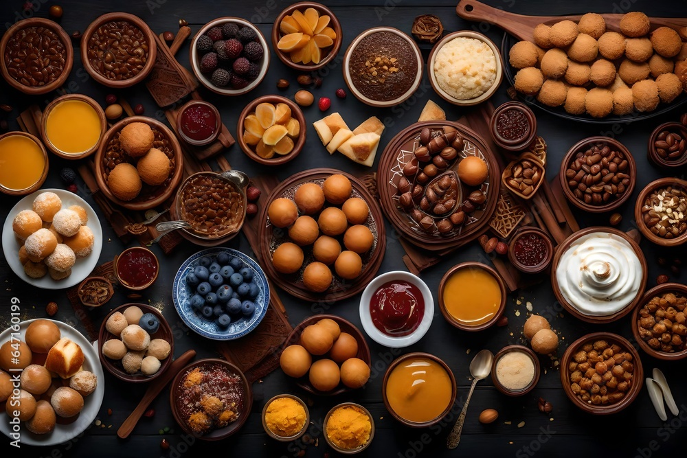top view of tea-time snacks top view of tea-time snacks