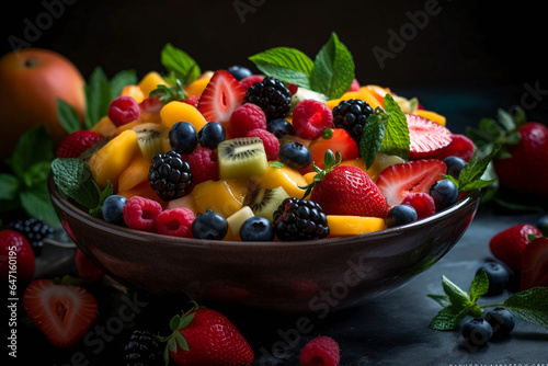 Fresh and colorful summer fruit salad. AI Generated