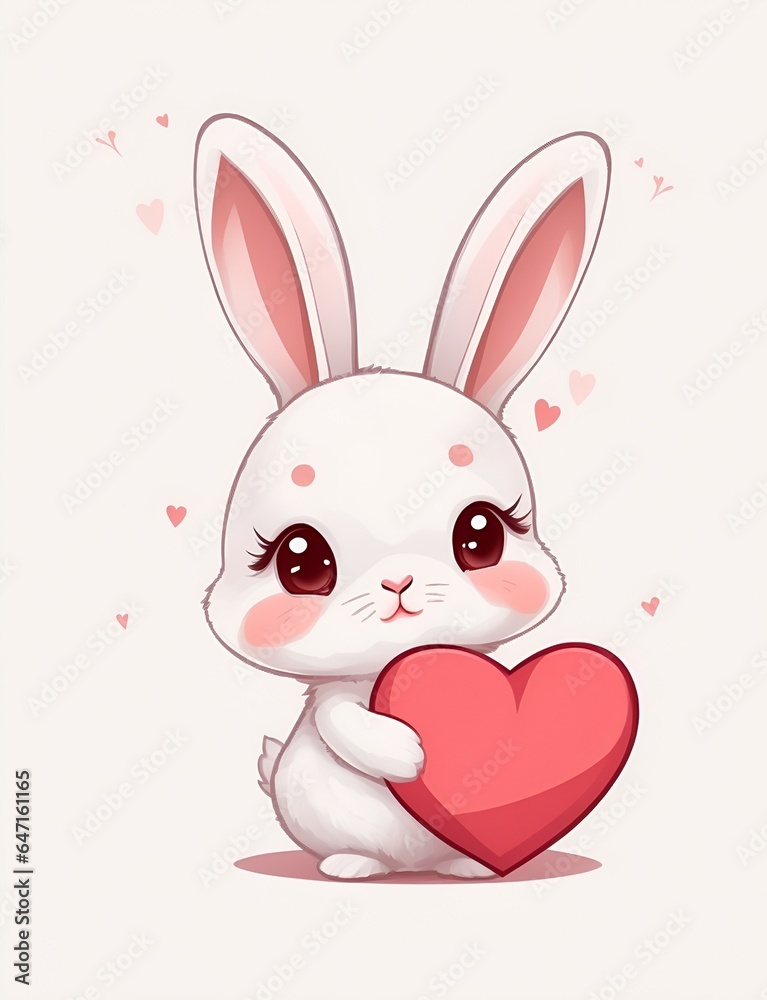 Cute bunny with a heart, Valentine's day concept