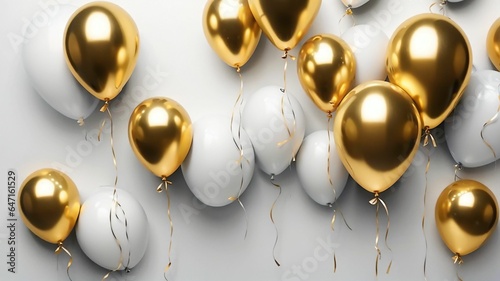 golden and white balloons on white background photo