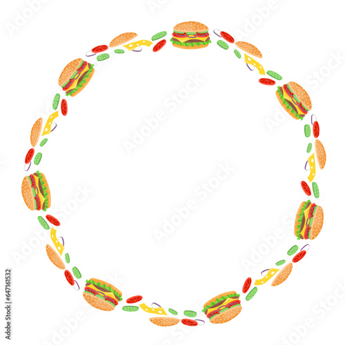 art drawn tasty burger round frame
