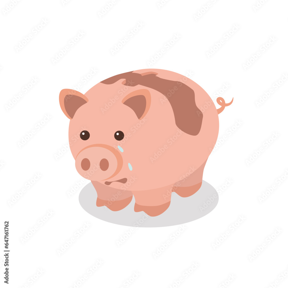 Piggy bank sad with a big crack, a fault - crying, upset. On a white background Piggy bank sad with a big crack, a fault - crying, upset. On a white background