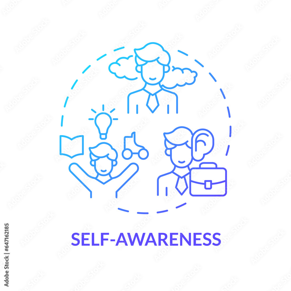2D gradient icon self awareness concept, isolated vector, mindful entrepreneurship thin line illustration. 2D gradient icon self awareness concept, isolated vector, mindful entrepreneurship thin line illustration.