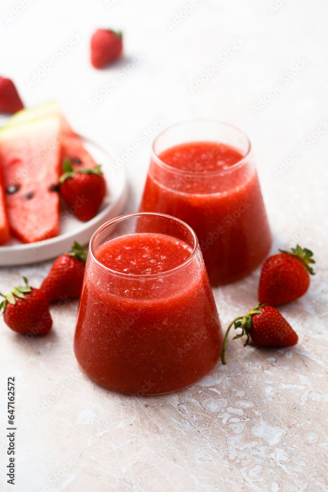 Refreshing watermelon drink with fresh strawberry Refreshing watermelon drink with fresh strawberry
