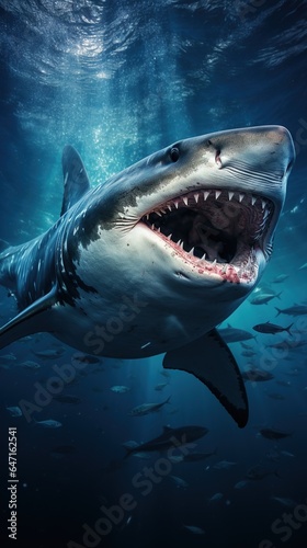 Great white shark photorealistic close-up