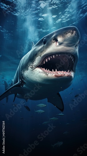 Great white shark photorealistic close-up