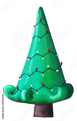 Christmas tree decorated with a row of colored lights - ideal for website, email, presentation, postcard, book, sweatshirt, mug, photo, sticker, book, notebook, printable, Cricut, silhouette


