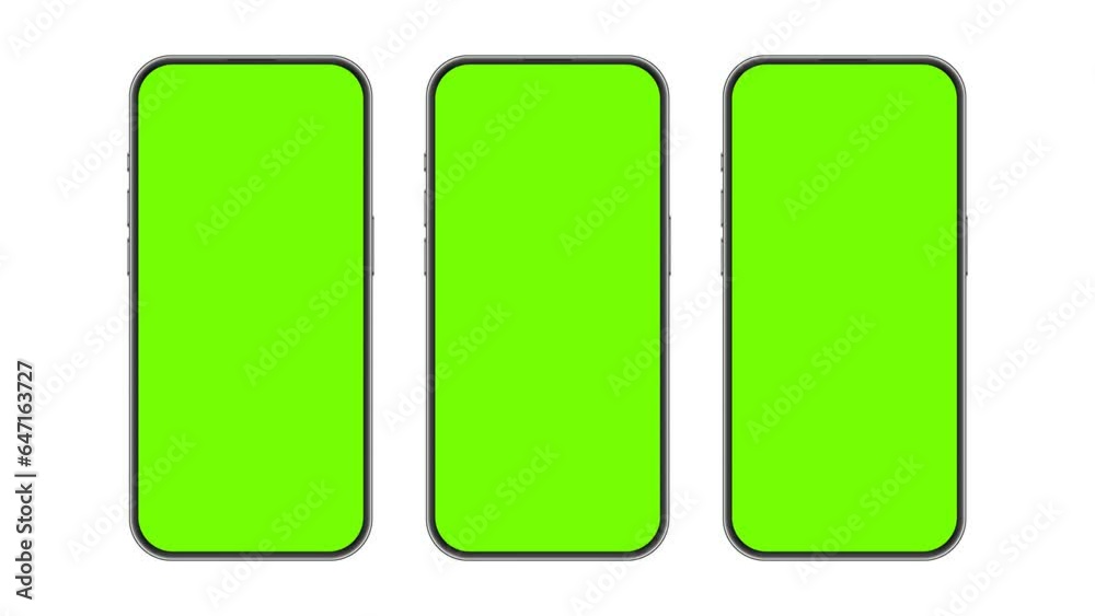 Modern Smartphones Animated Mockups with Green Screens, Isolated on White Background. Animation for Showcase Presentation Of Your App Design