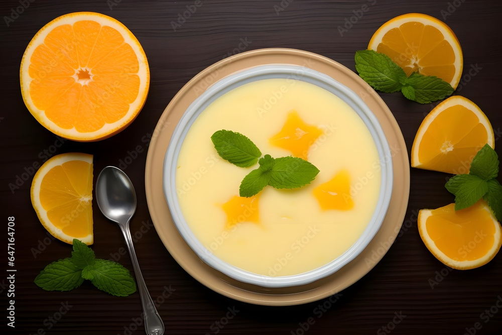 Orange Honey Panna Cotta, citrus infused dessert in a ramekin Orange Honey Panna Cotta, citrus infused dessert in a ramekin